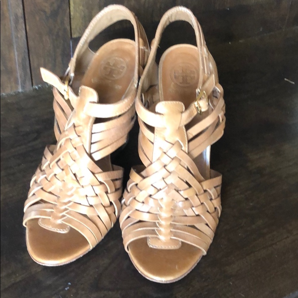 Tory Burch Braided Leather Wedges sz 8.5